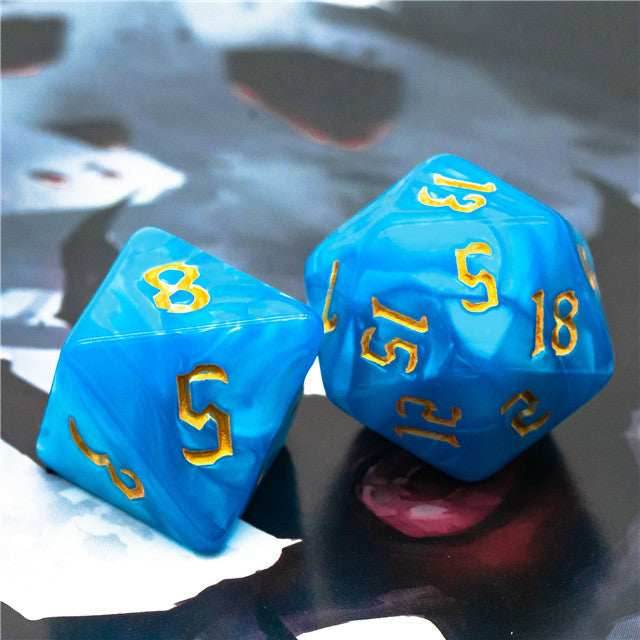 Blue Macaron 7-Dice Blend Set w/Gold Numbers - 