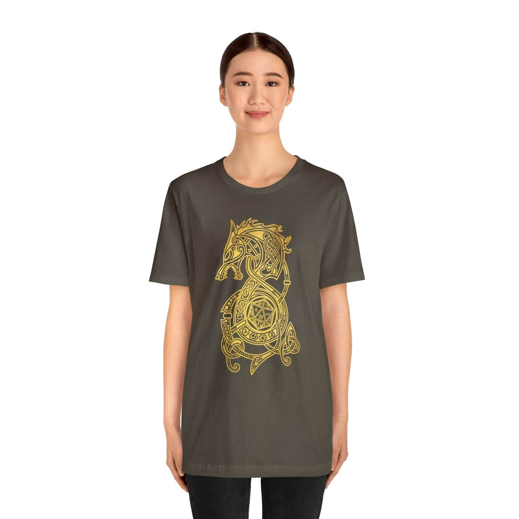 Golden Celtic Dice Dragon Shirt - Army / S