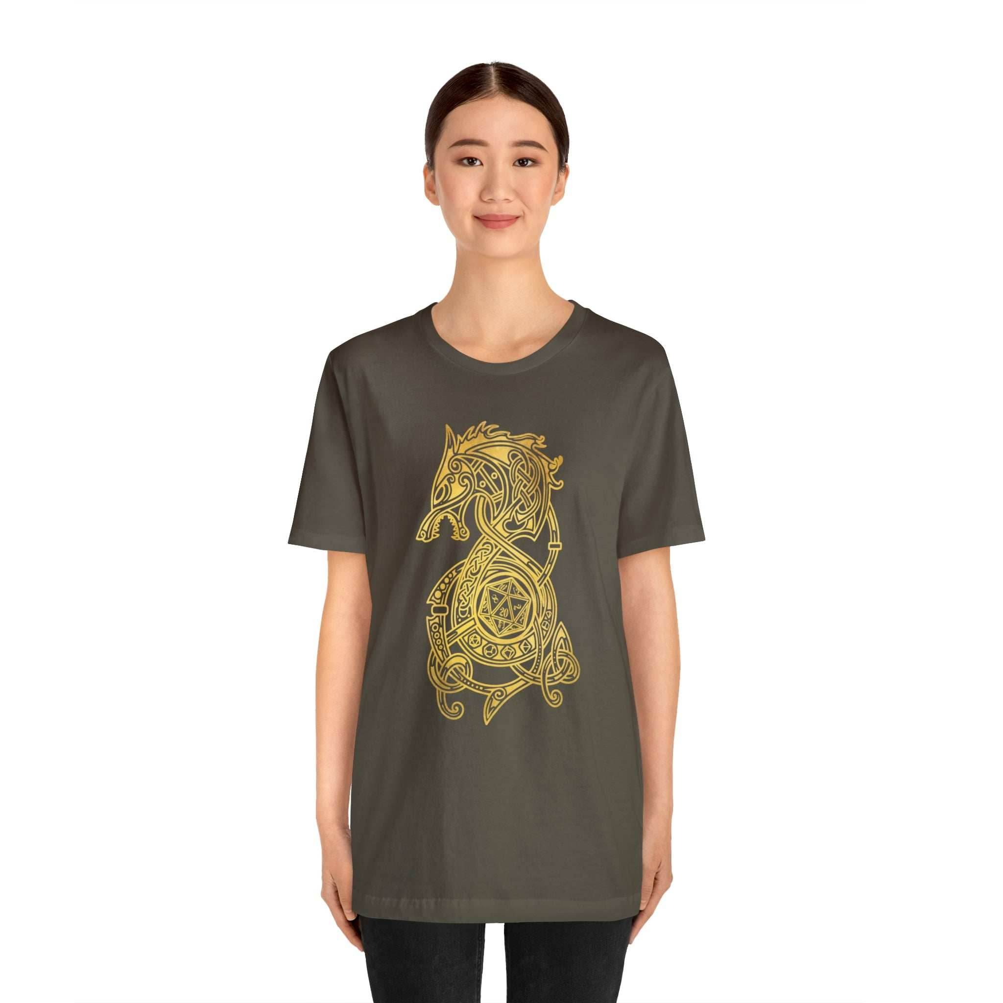 Golden Celtic Dice Dragon Shirt - Army / S