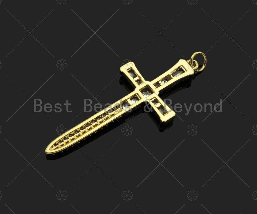 Gold Filled CZ Micro Pave Cross Sword Shape Pendan,18K Gold Filled Cross Charm, Necklace Bracelet Charm Pendant,18x43mm,Sku#Y460