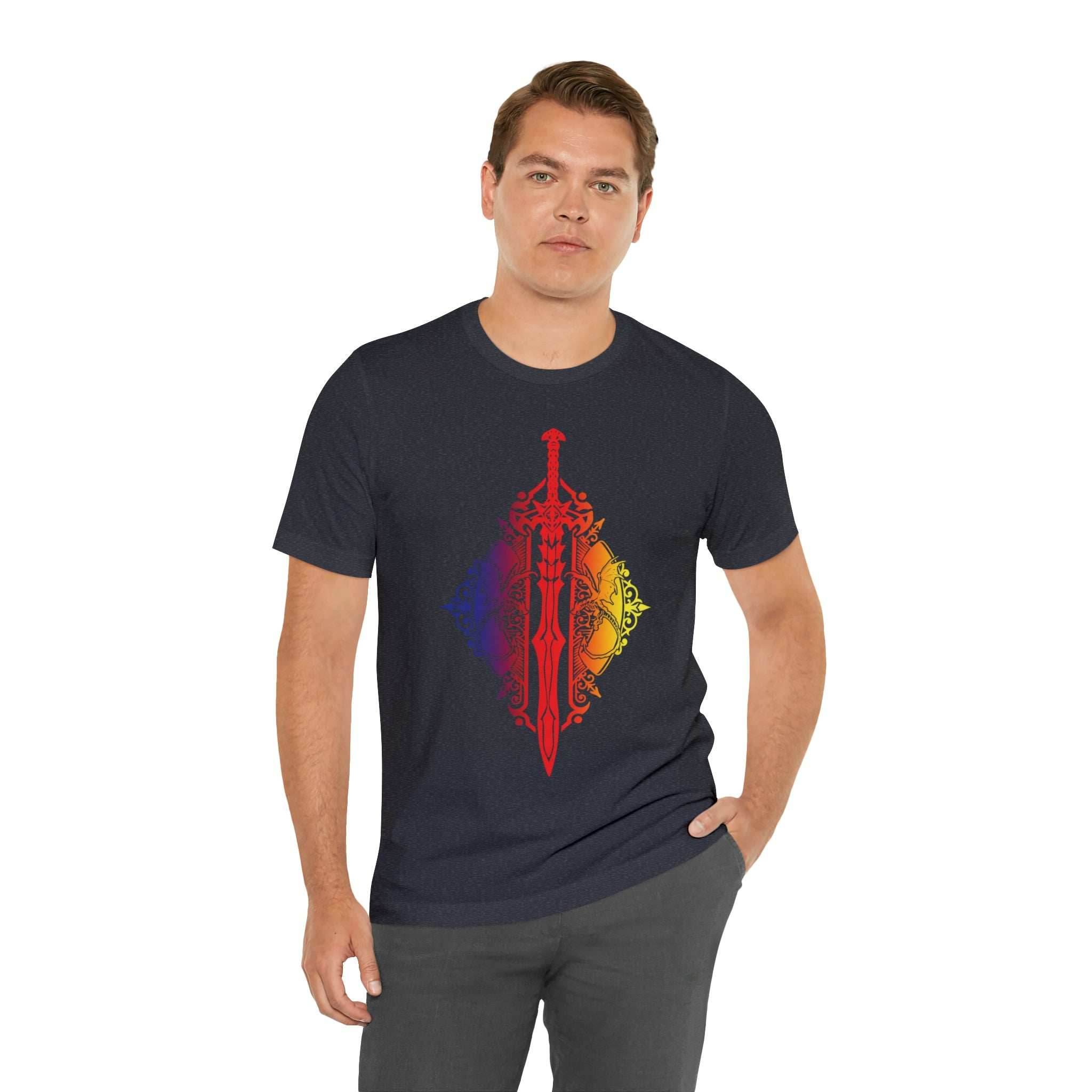 Sunset Ombre Dragon and Sword Shirt - Asphalt / S