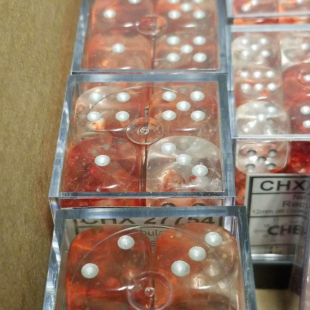 Nebula Red/silver Luminary 7-Dice/16mm/12mm/30mm/Ten10's - 16mm Block