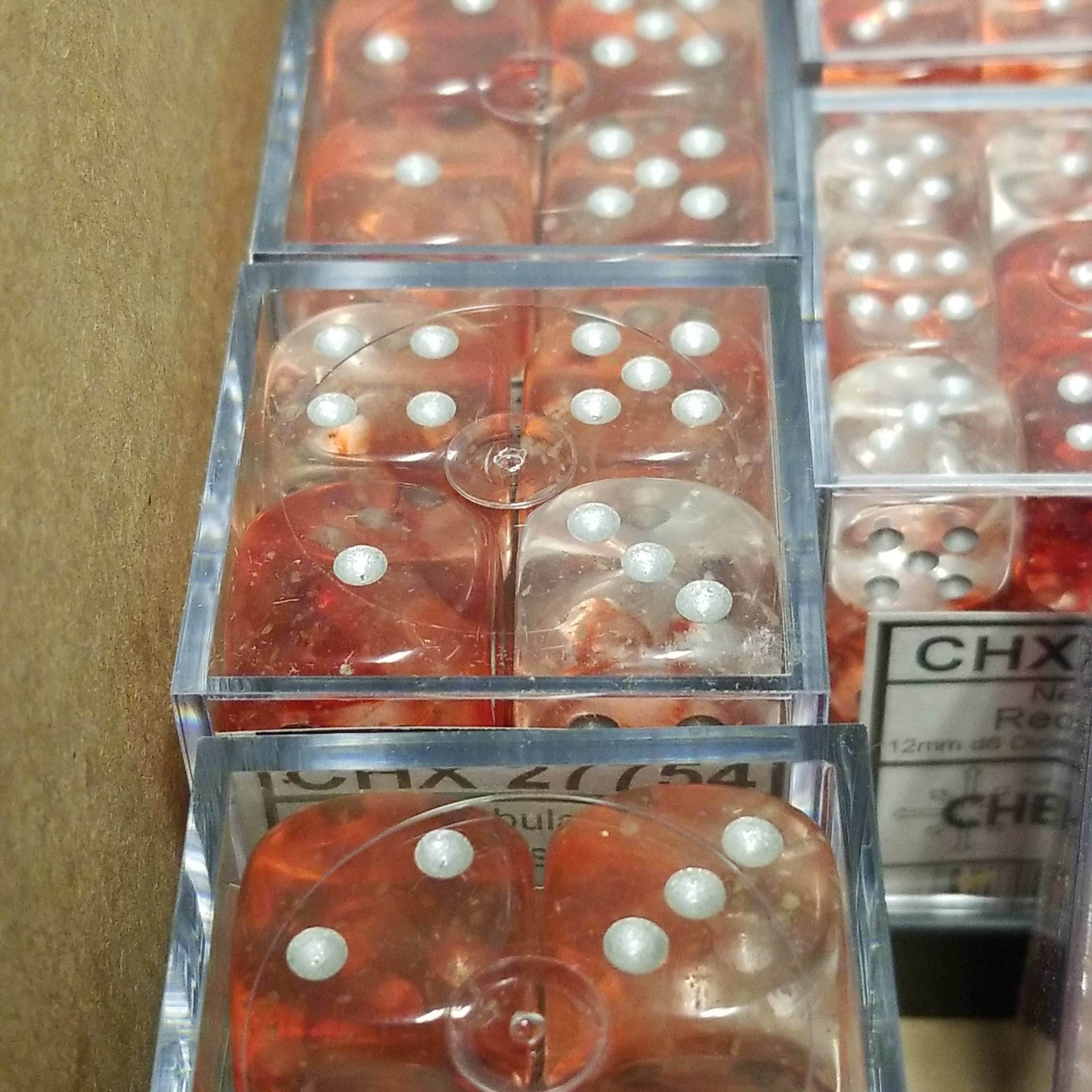 Nebula Red/silver Luminary 7-Dice/16mm/12mm/30mm/Ten10's - 16mm Block