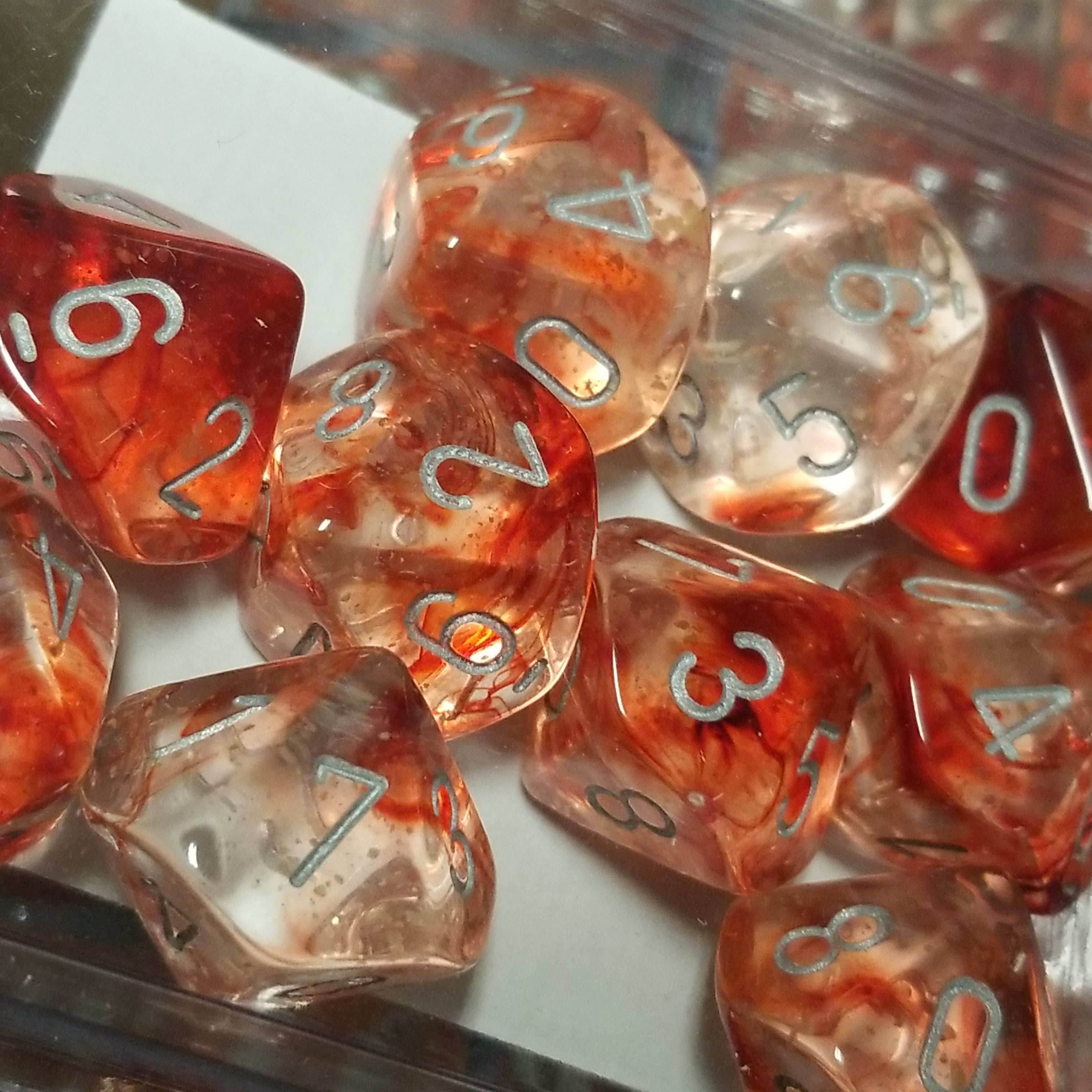 Nebula Red/silver Luminary 7-Dice/16mm/12mm/30mm/Ten10's - Ten 10's