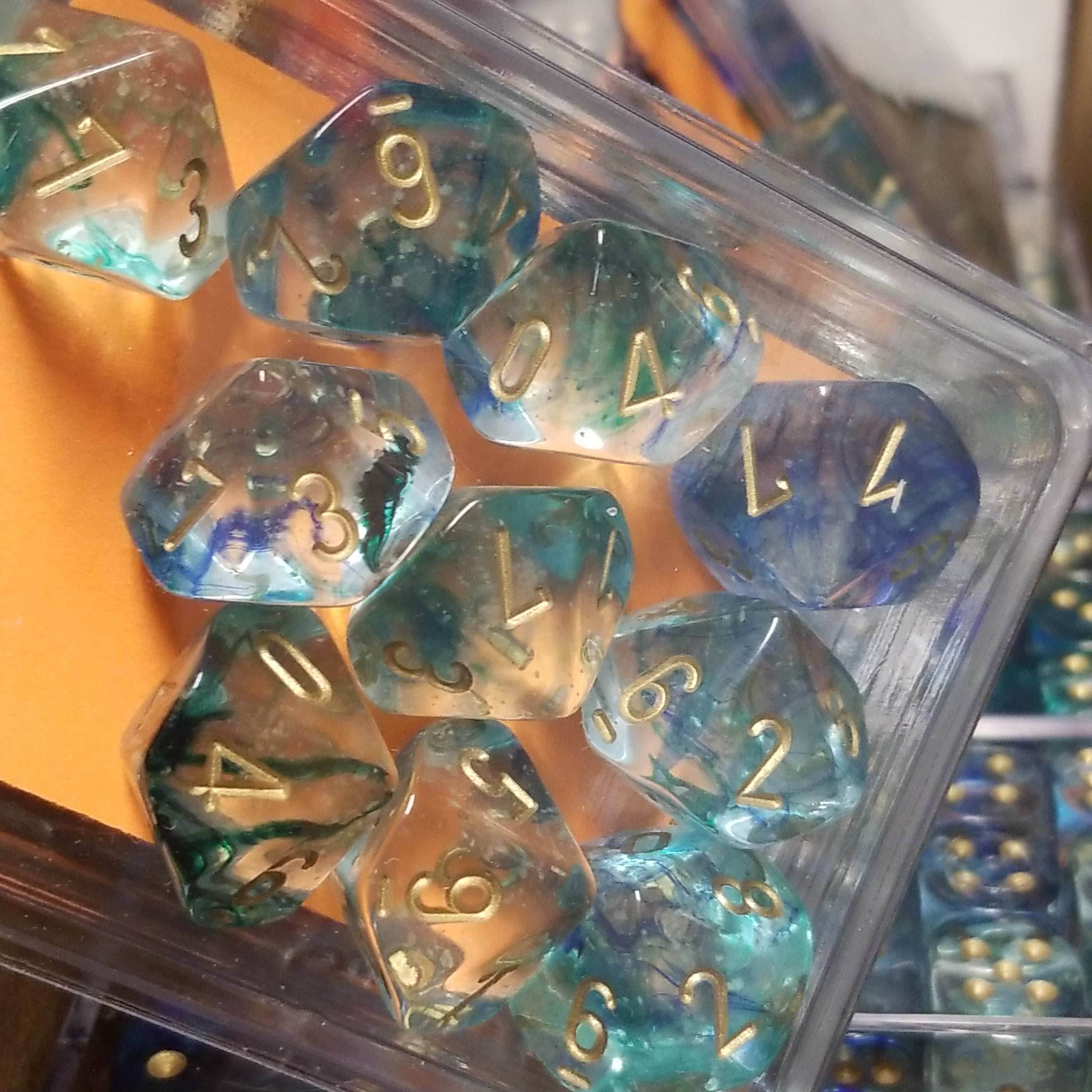 Nebula Oceanic/gold Luminary 7-Dice/16mm/12mm/30mm/Ten10's - Ten 10's