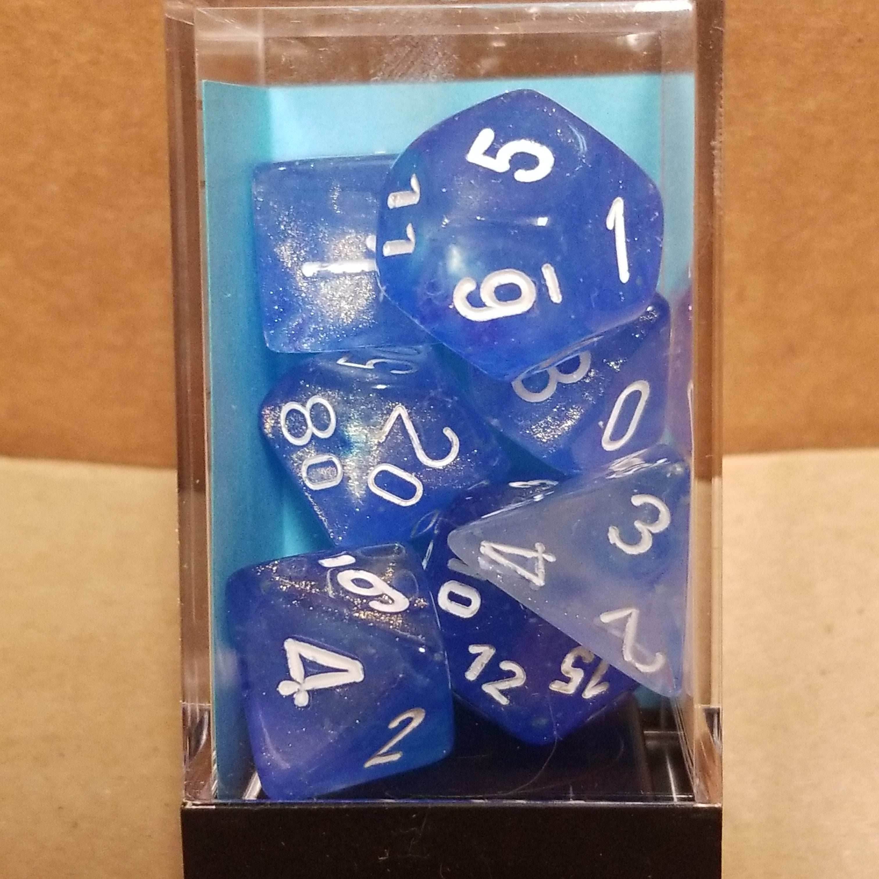 Borealis Sky Blue/white 7-Dice / 16mm / 12mm / 30mm Luminary - 7-Dice
