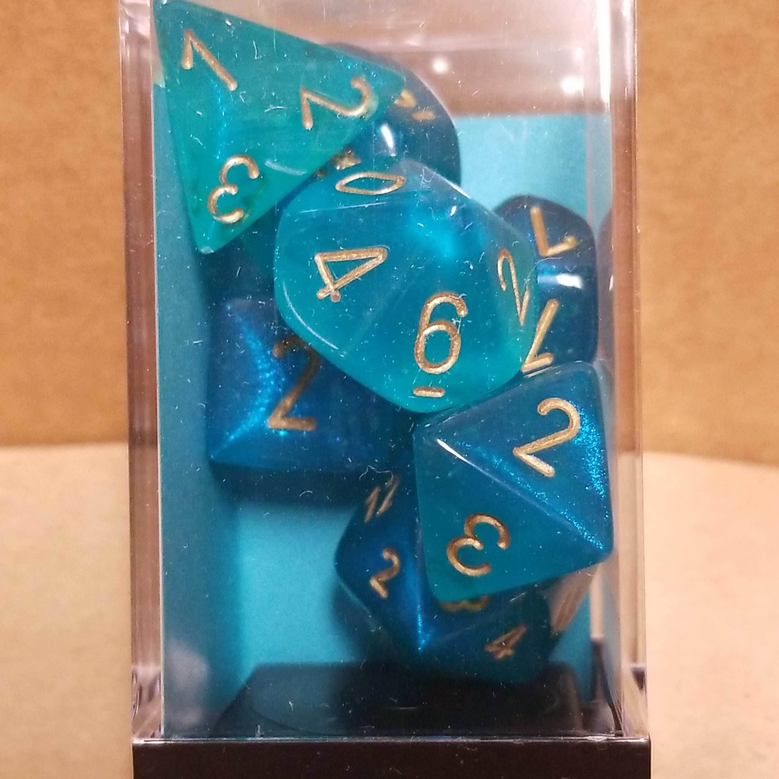 Borealis Teal/gold 7-Dice / 16mm / 12mm / 30mm Luminary - 7-Dice