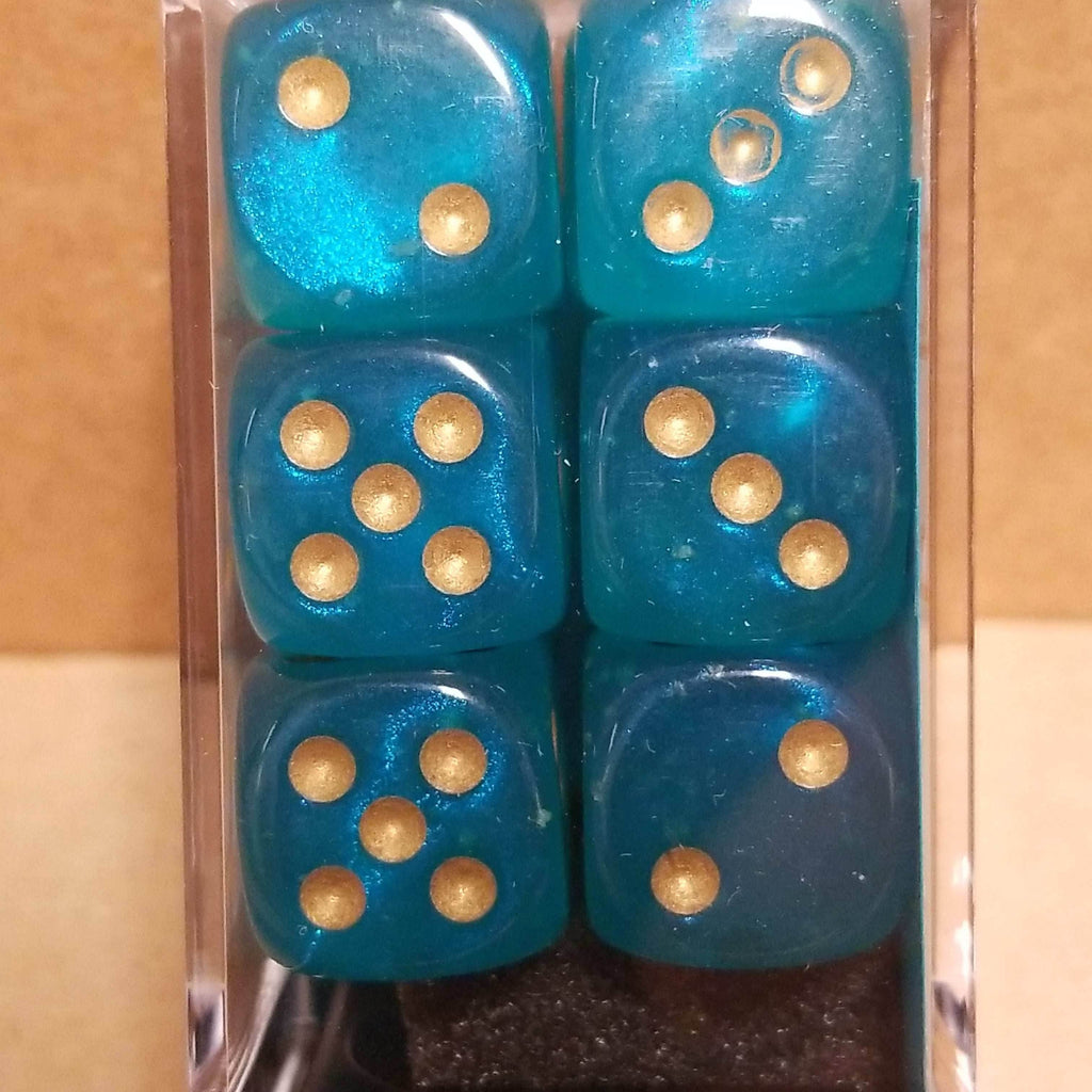 Borealis Teal/gold 7-Dice / 16mm / 12mm / 30mm Luminary - 16mm Block