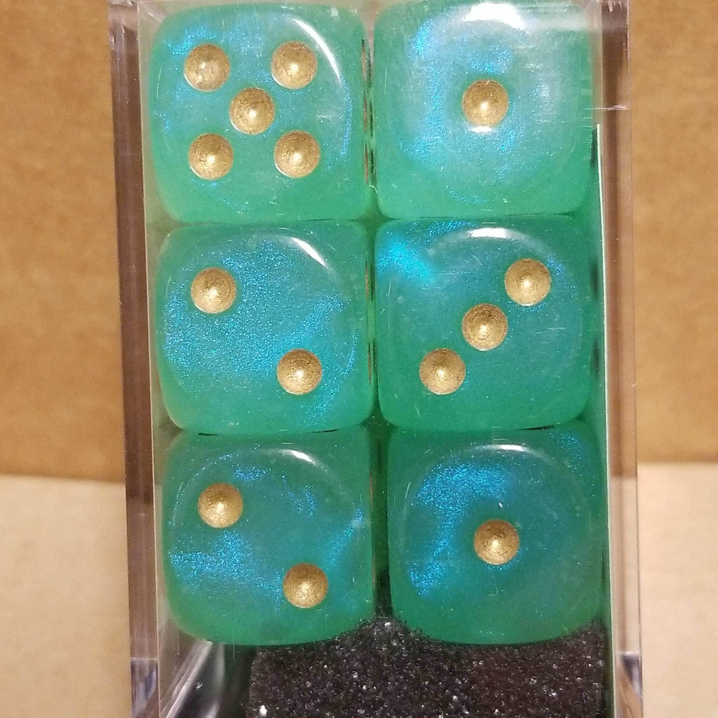 Borealis Light Green /gold 7-Dice / 16mm / 12mm Luminary - 16mm Block