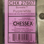 Borealis Purple/white 16mm d6 Dice Block (12 Dice) New Glitter non-Luminary - 