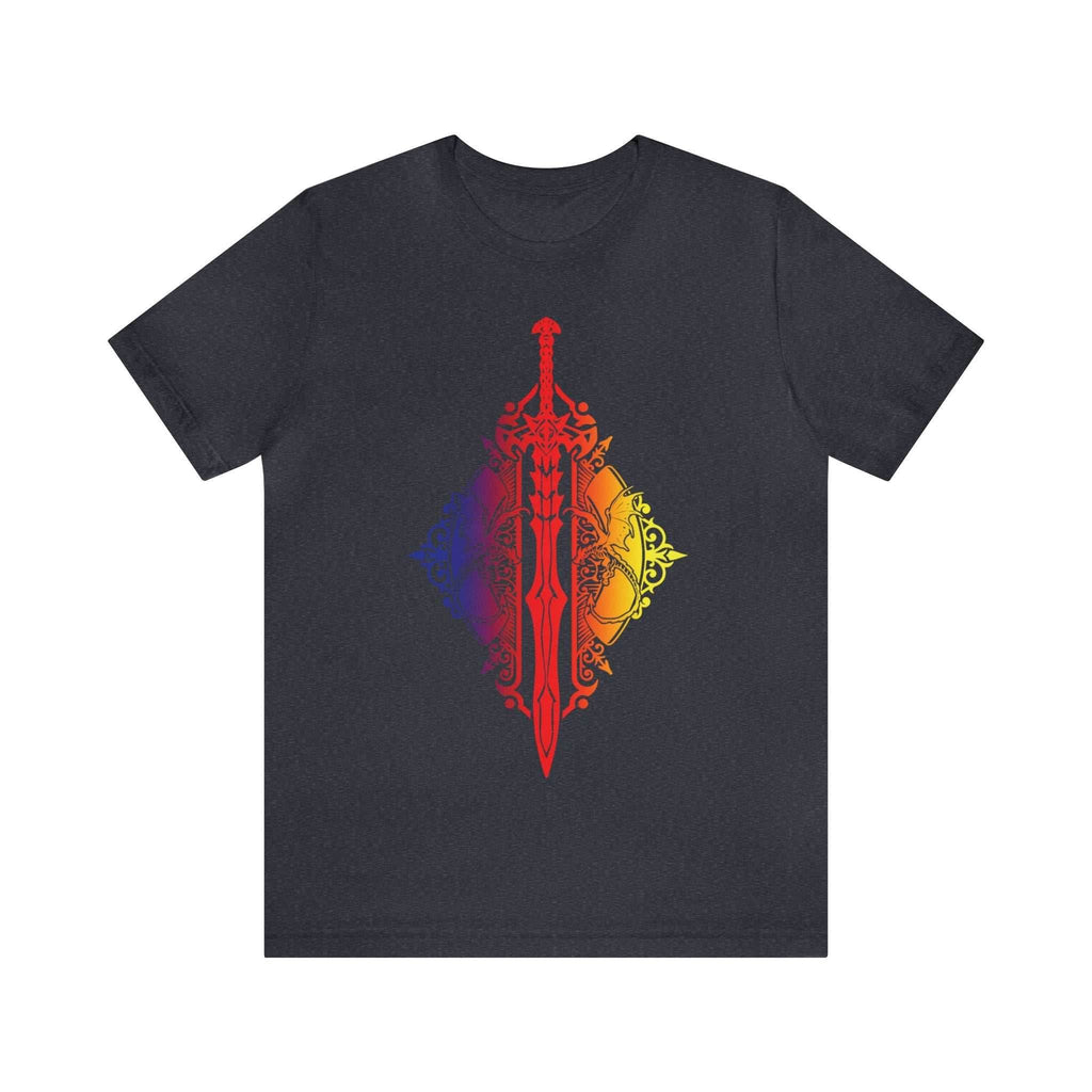 Sunset Ombre Dragon and Sword Shirt - Heather Navy / S