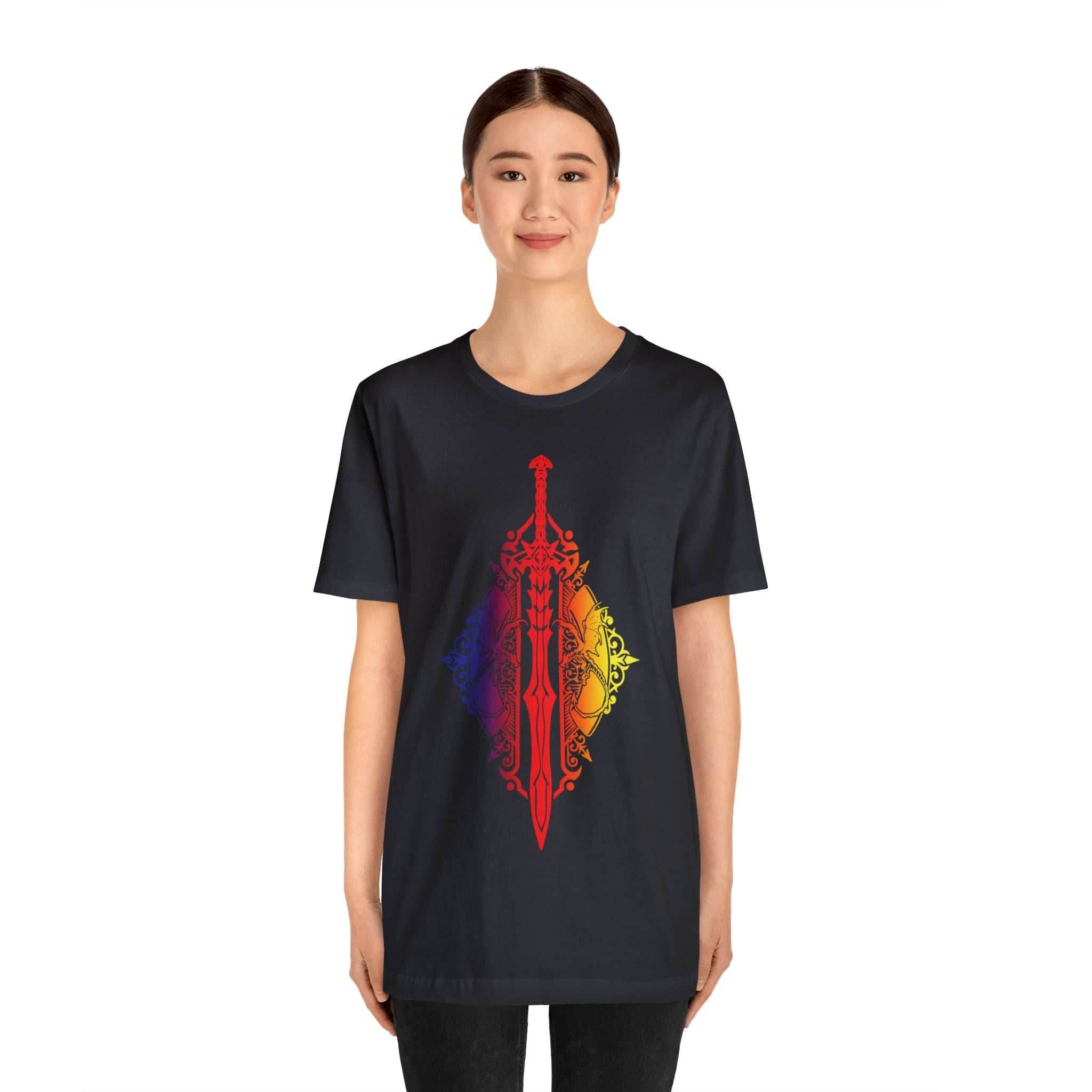 Sunset Ombre Dragon and Sword Shirt - Asphalt / S