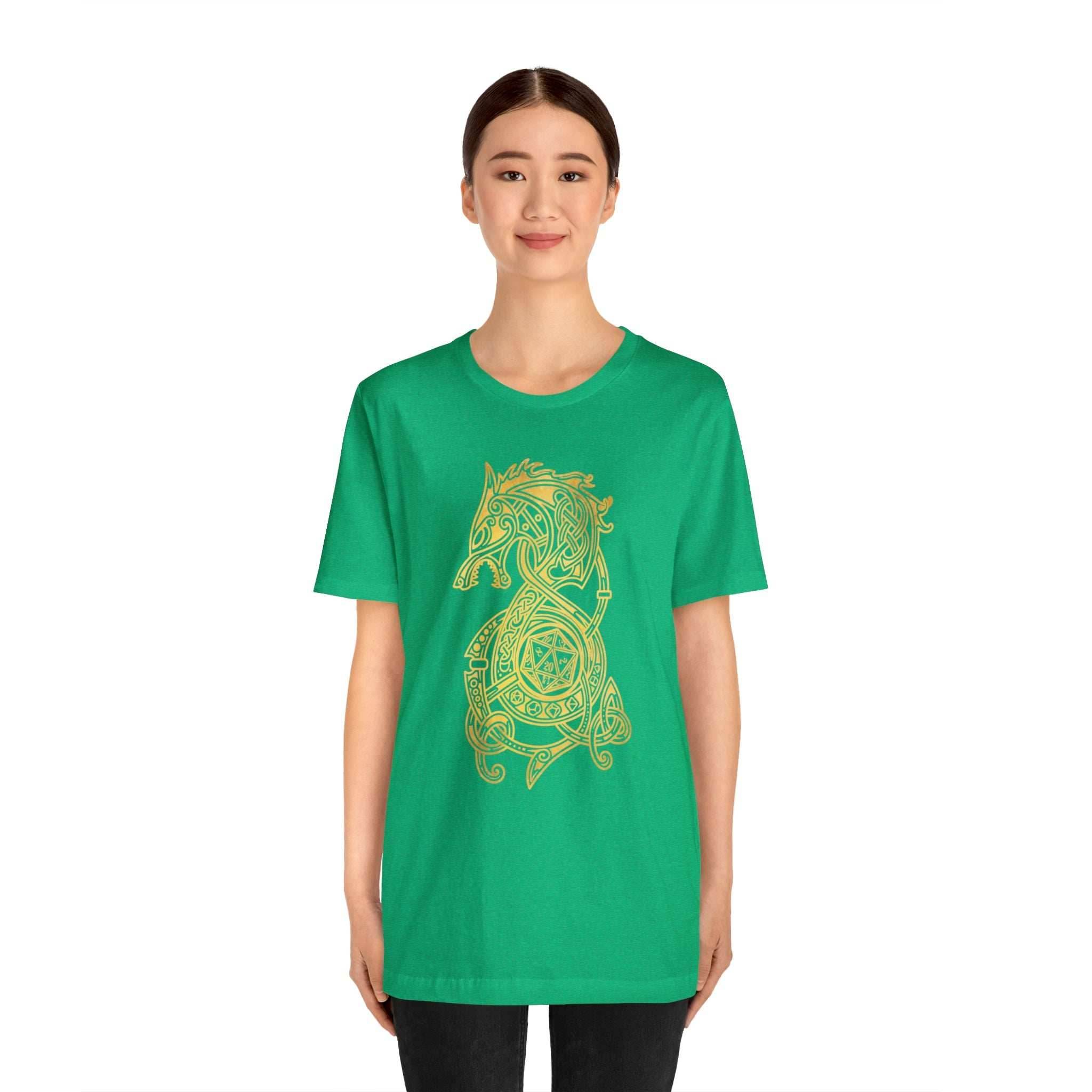 Golden Celtic Dice Dragon Shirt - Army / S