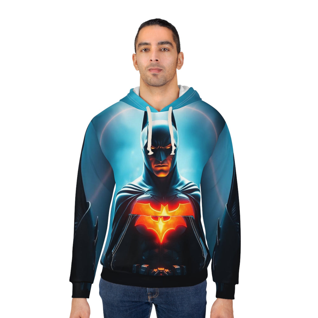 Batman Tribute  AOP Unisex Pullover Hoodie, Superhero Sweatshirt, Comic Book Apparel, Geek Fashion, Gift for Fans, Cozy Layer
