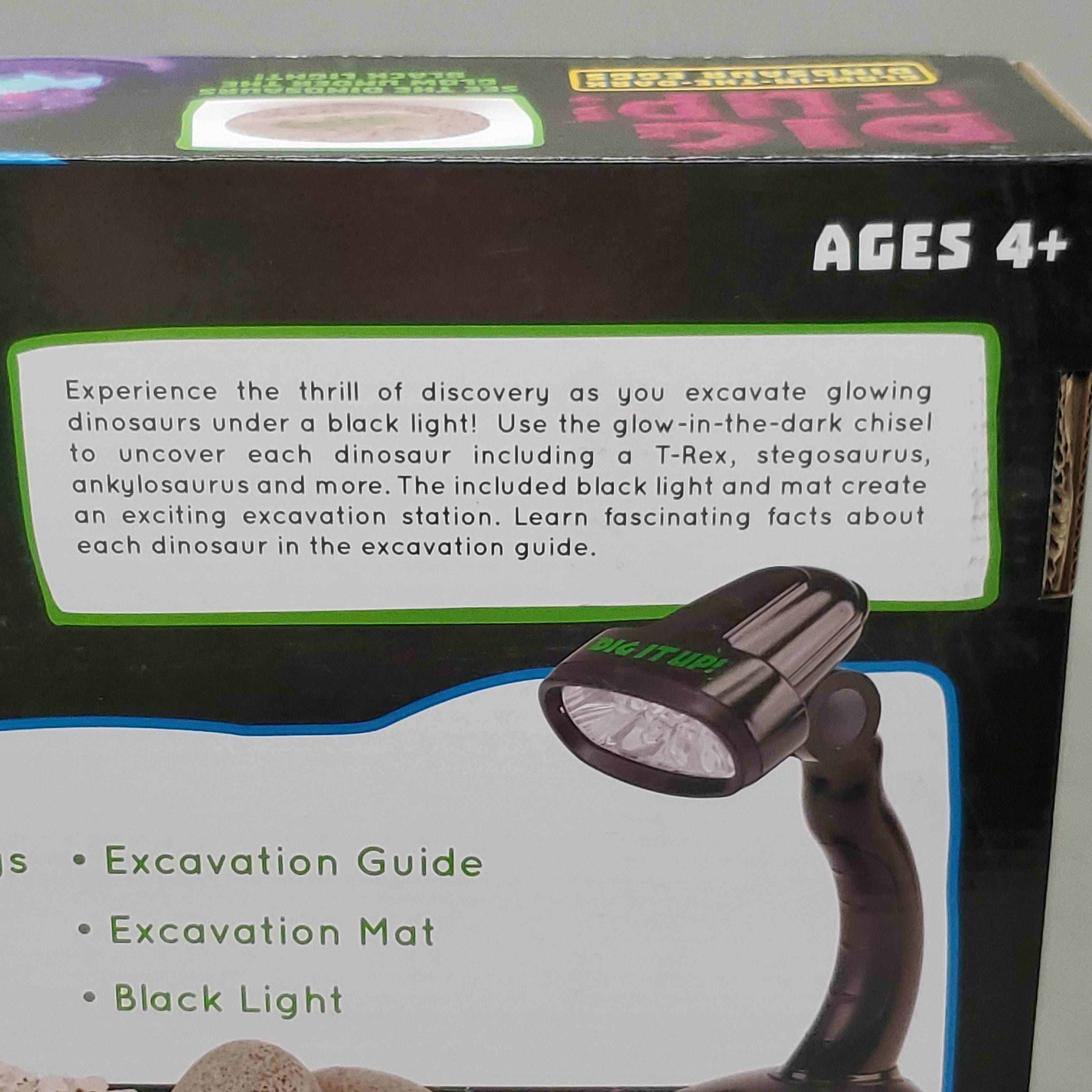 MINDWARE Dig it up Glow in the Dark Dinosaur Eggs w/ Black Light (New) - 