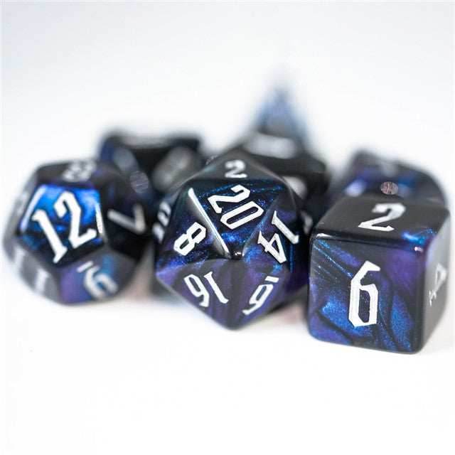 Glitter Party Black Glitter Dice (White font) 7-Dice Set - 
