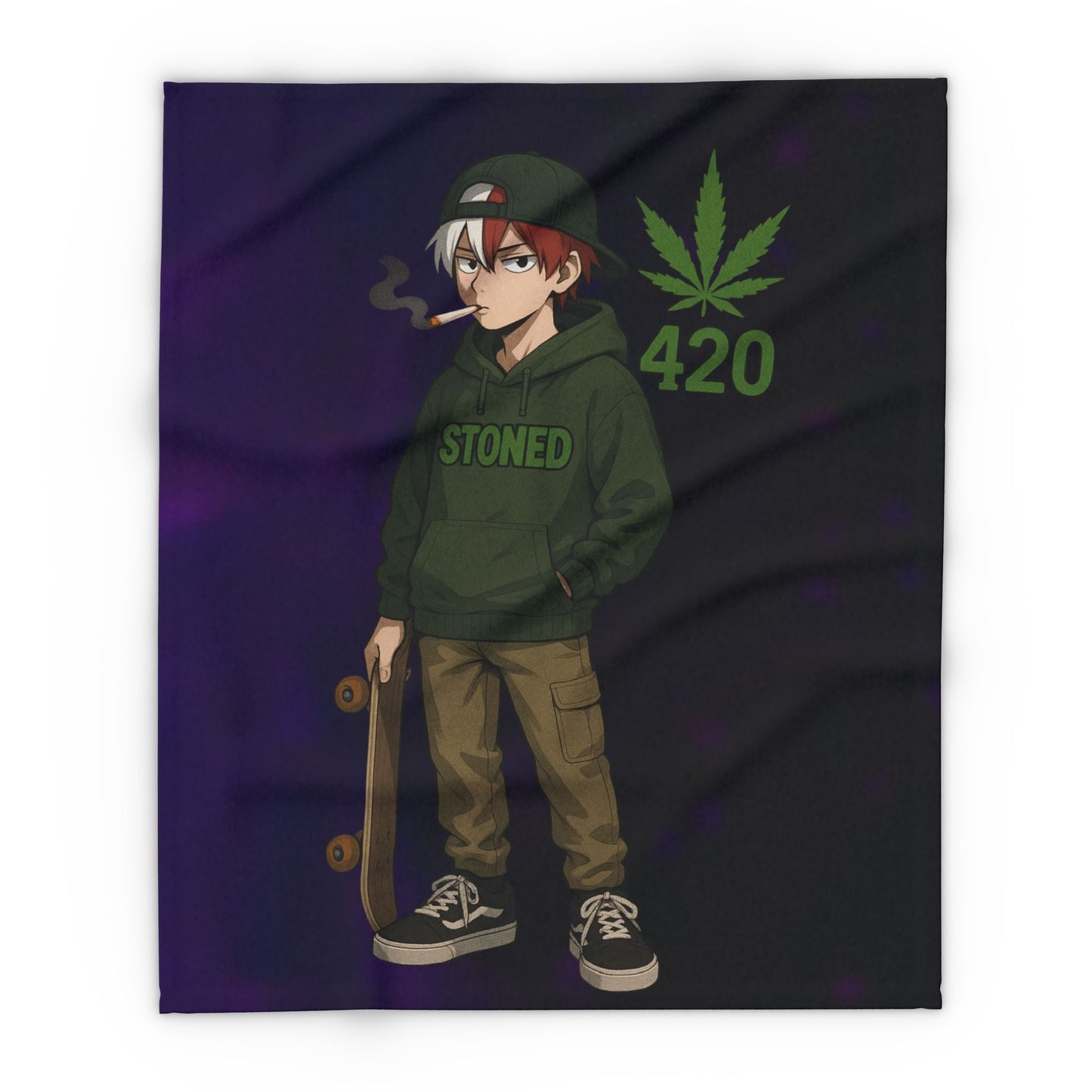 Stoner Vibe hero school Fleece Blanket, Cozy Blanket for Chill Sessions, Anime Décor, 420 Gift, Skater Style Blanket, Warm Throw