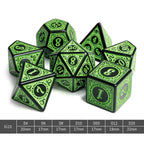 Green Magic Flame 7-Dice Set DND RPG Dice Black w/Color Fill - 