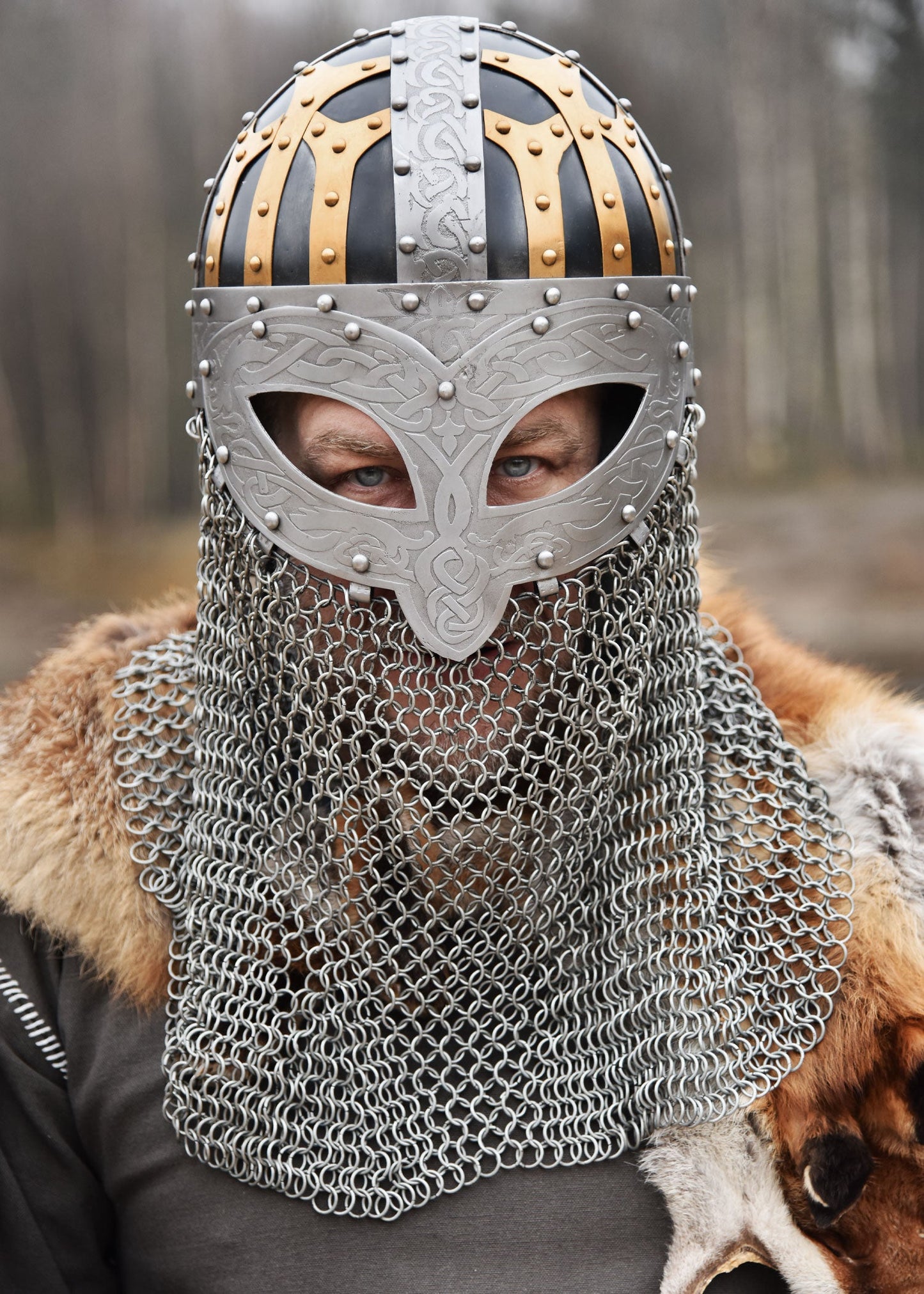 Viking Helmet - Full Face Steel Chainmail Helmet
