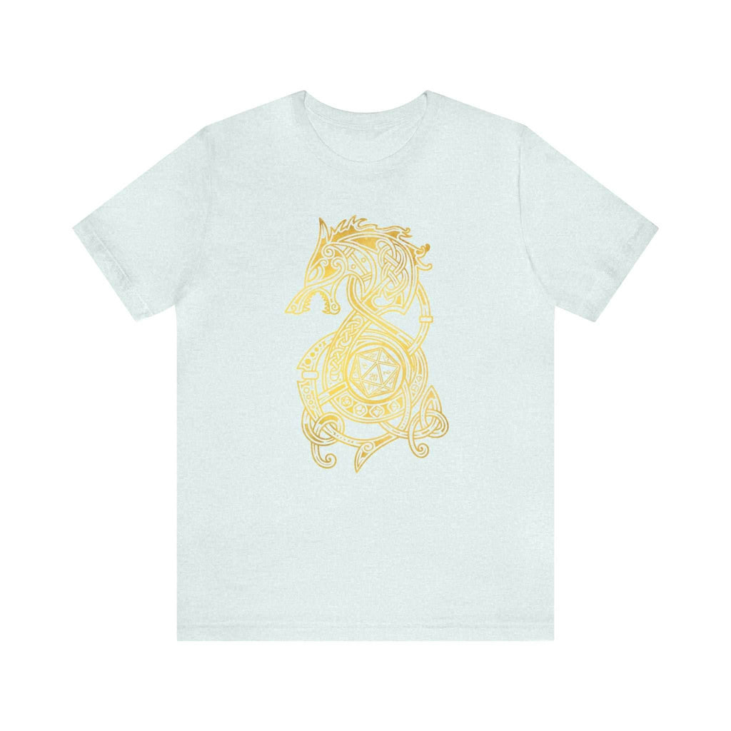 Golden Celtic Dice Dragon Shirt - Heather Ice Blue / S