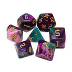 Night Elves 7-Dice Set Pink/Green/Purple w/Gold Numbers Dnd Dice Set - 