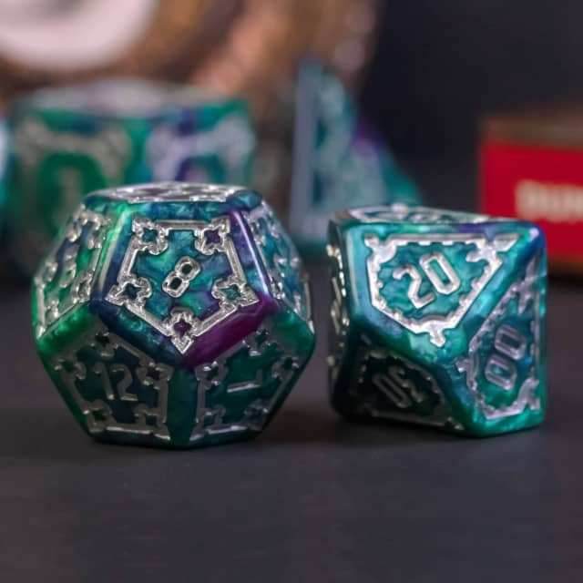 Two-Tone (Purple/Green) Huge Castle Dice (D6:25mm) 7-Dice - 