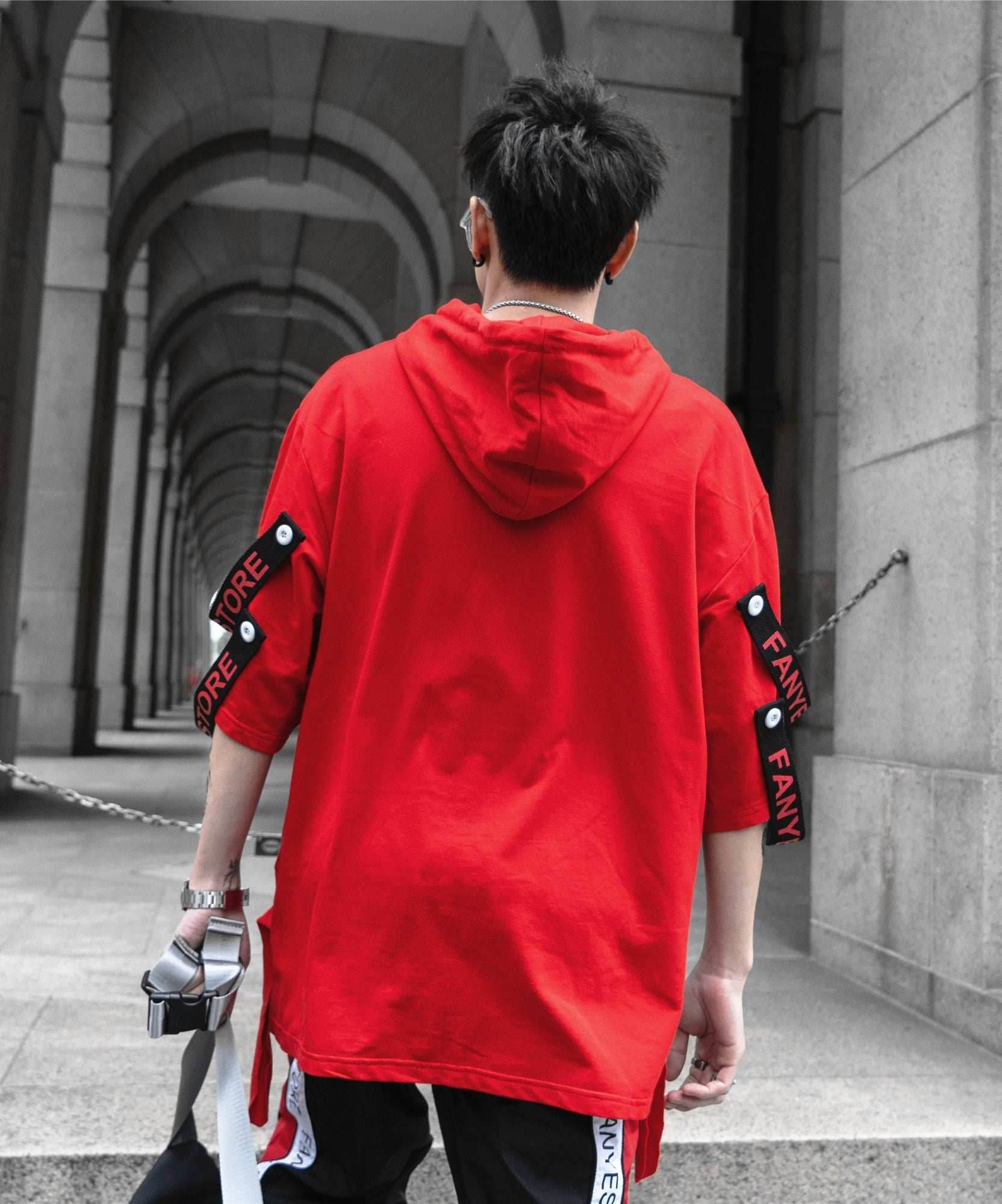 Red Solo Movement Short Sleeves Hoodie - Red / S