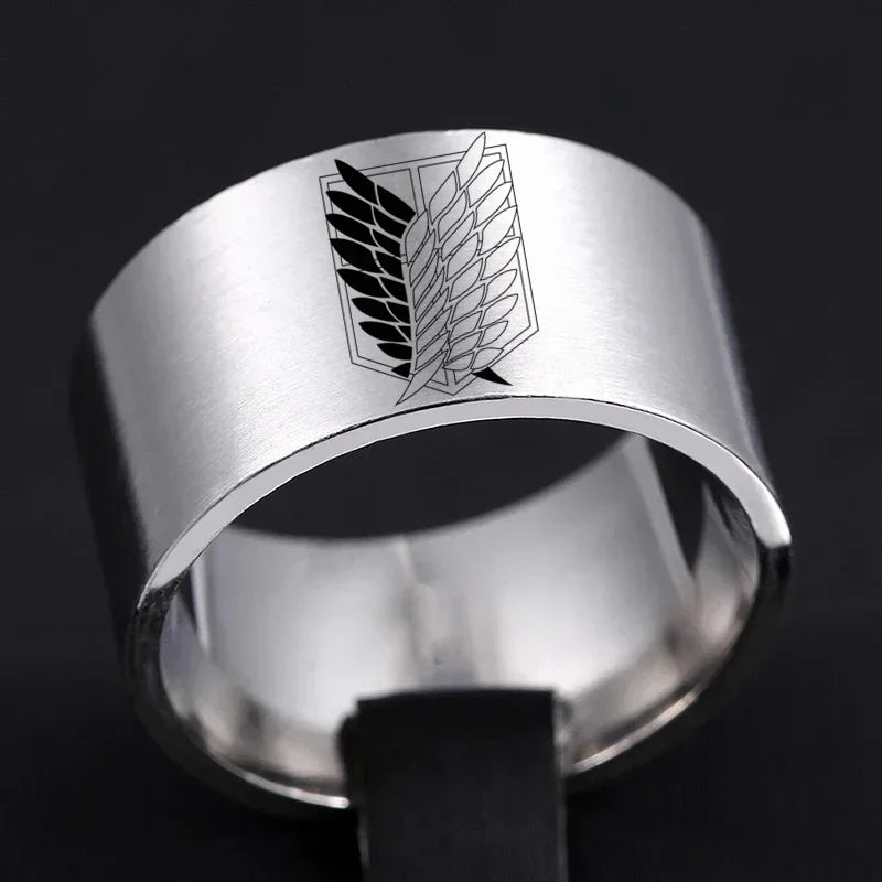 18mm Attack on Titan Black sliver Stainless Steel Ring Wings Of Liberty Flag Finger Rings For Men Women Jewelry Anime Fans