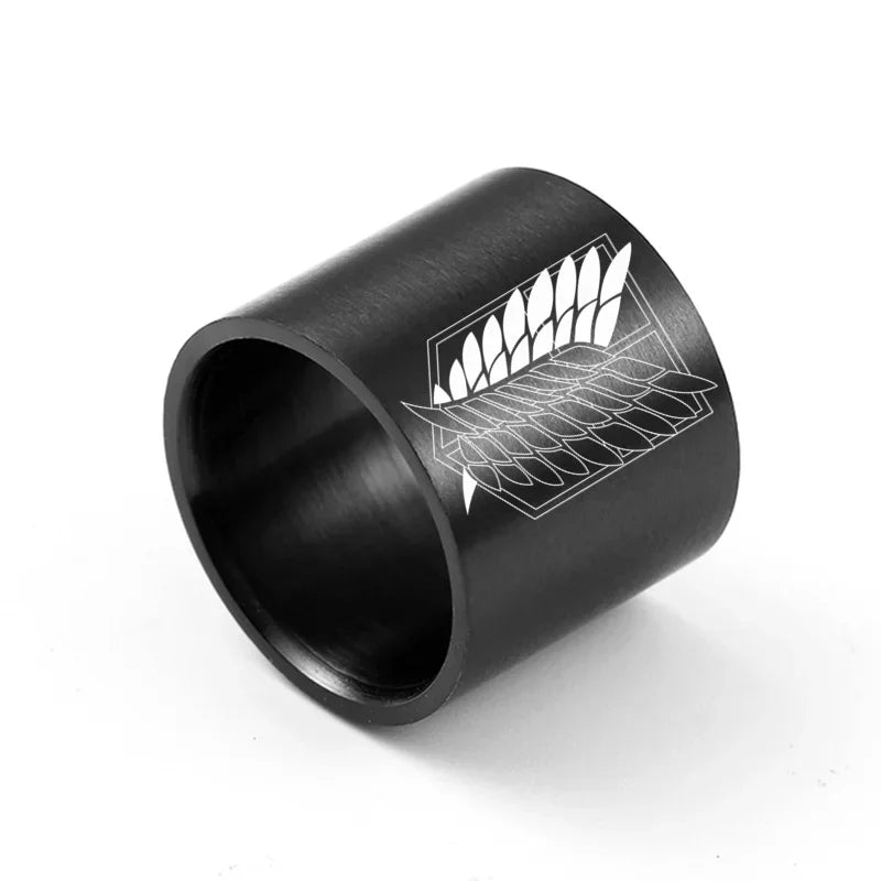 18mm Attack on Titan Black sliver Stainless Steel Ring Wings Of Liberty Flag Finger Rings For Men Women Jewelry Anime Fans