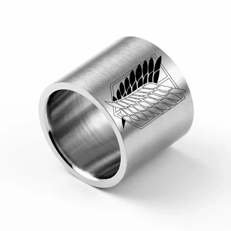 18mm Attack on Titan Black sliver Stainless Steel Ring Wings Of Liberty Flag Finger Rings For Men Women Jewelry Anime Fans