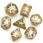 White Starfish Dice on Gold 7-Dice Set Resin Dungeons and Dragons Dice - 