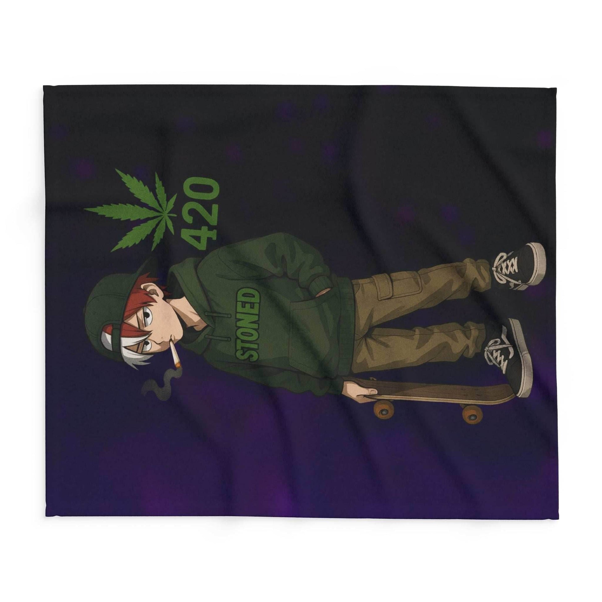 Stoner Vibe hero school Fleece Blanket, Cozy Blanket for Chill Sessions, Anime Décor, 420 Gift, Skater Style Blanket, Warm Throw - 30'' × 40''