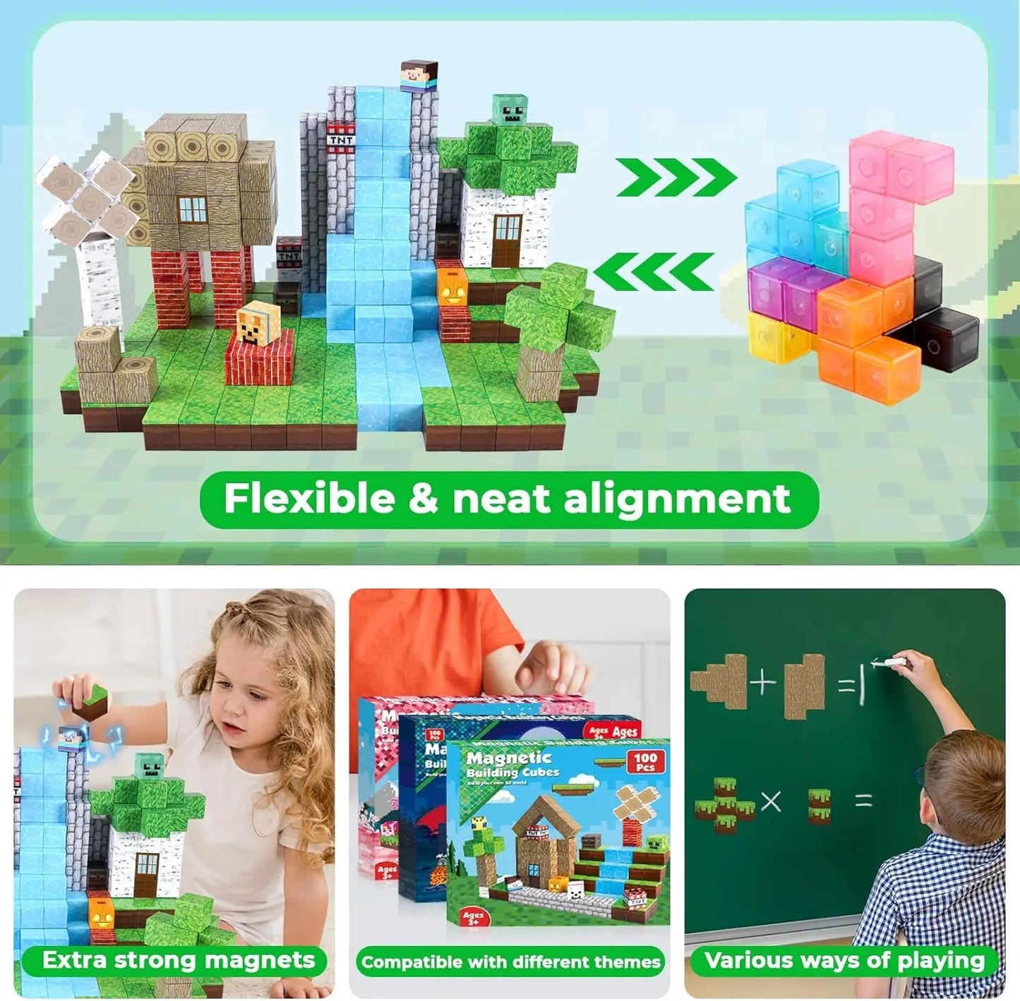 192PCS Magnetic Building Blocks Mine Magnet World Set Toys STEM Montessori Stacking Cubes Construction Set Christmas Gift