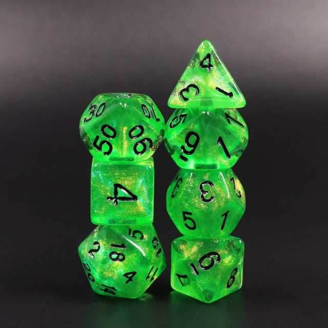 Forest Green Glitter with Black Numbering 7-Dice Set RPG - 