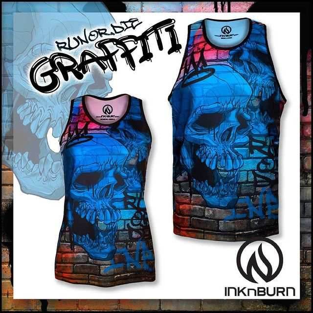 INKnBURN Women's Run or Die Graffiti Singlet (Large) - Large / Blue