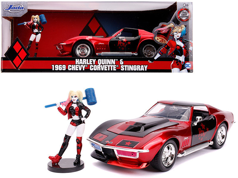 1969 Chevrolet Corvette Stingray with Harley Quinn Diecast Figurine "DC Comics" Series 1/24 Diecast Model Car by Jada