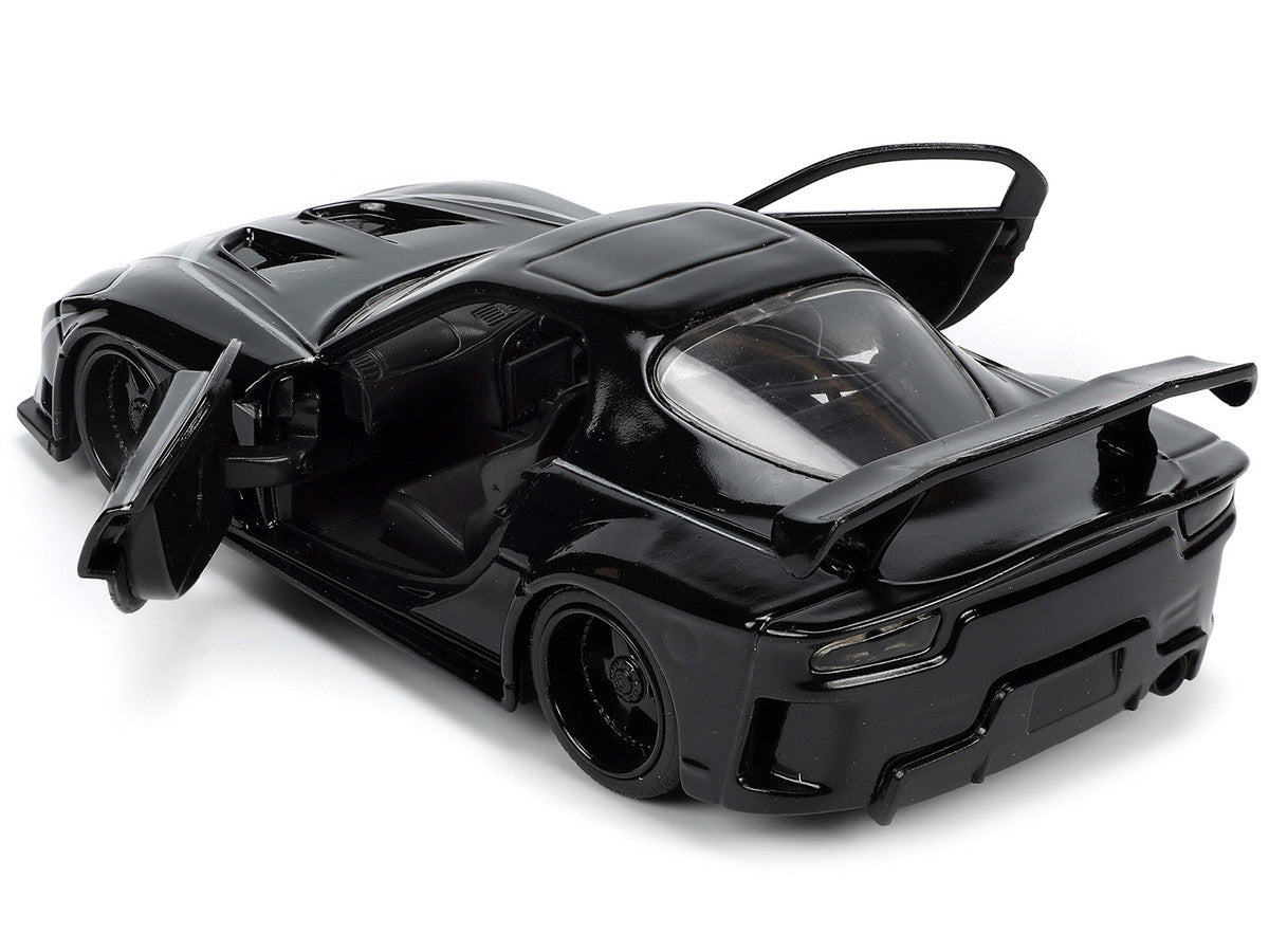 1995 Mazda RX-7 RHD (Right Hand Drive) Black and Black Panther Diecast Figure "The Avengers" "Hollywood Rides" Series 1/32 Diecast Model Car by Jada