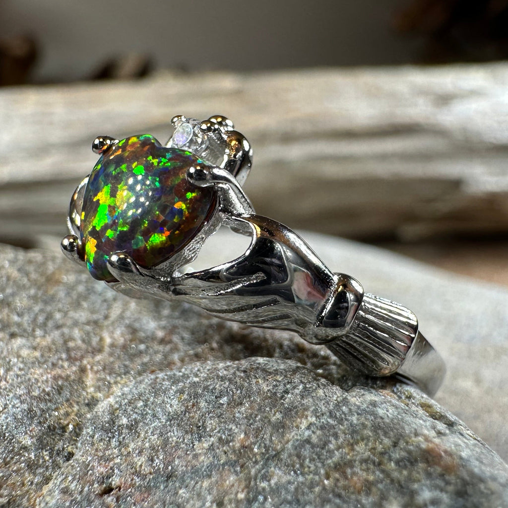 Black Opal Claddagh Ring