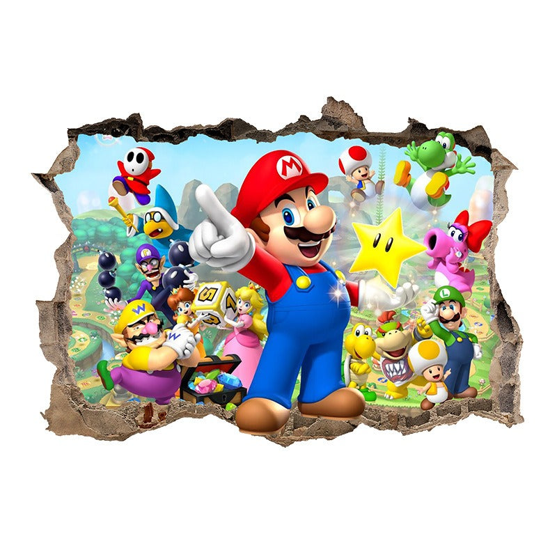 3D Wall Piercing Mario Full Staff Wall Stickers