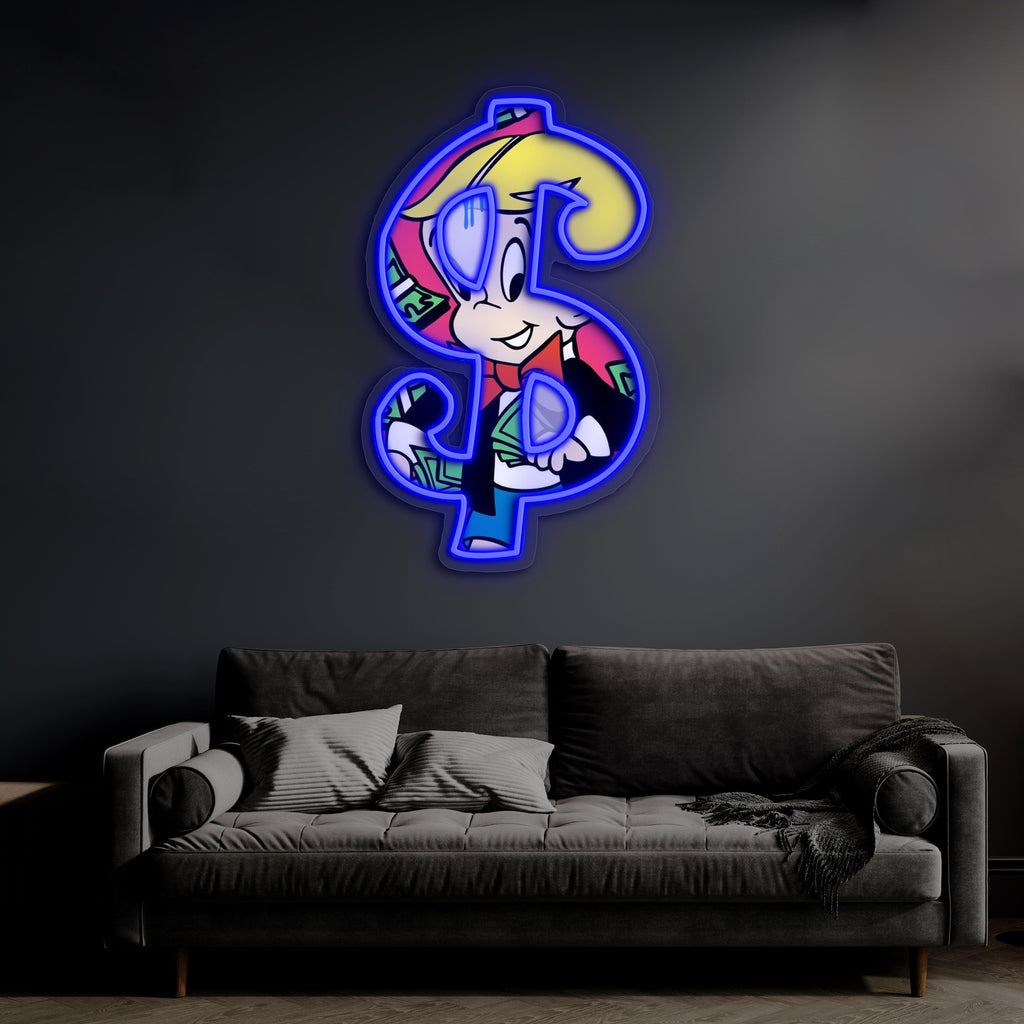 UV Printed Neon Richie Rich , Richie RichNeon Wall Art, Neon Light Sign, UV Print Neon Sign