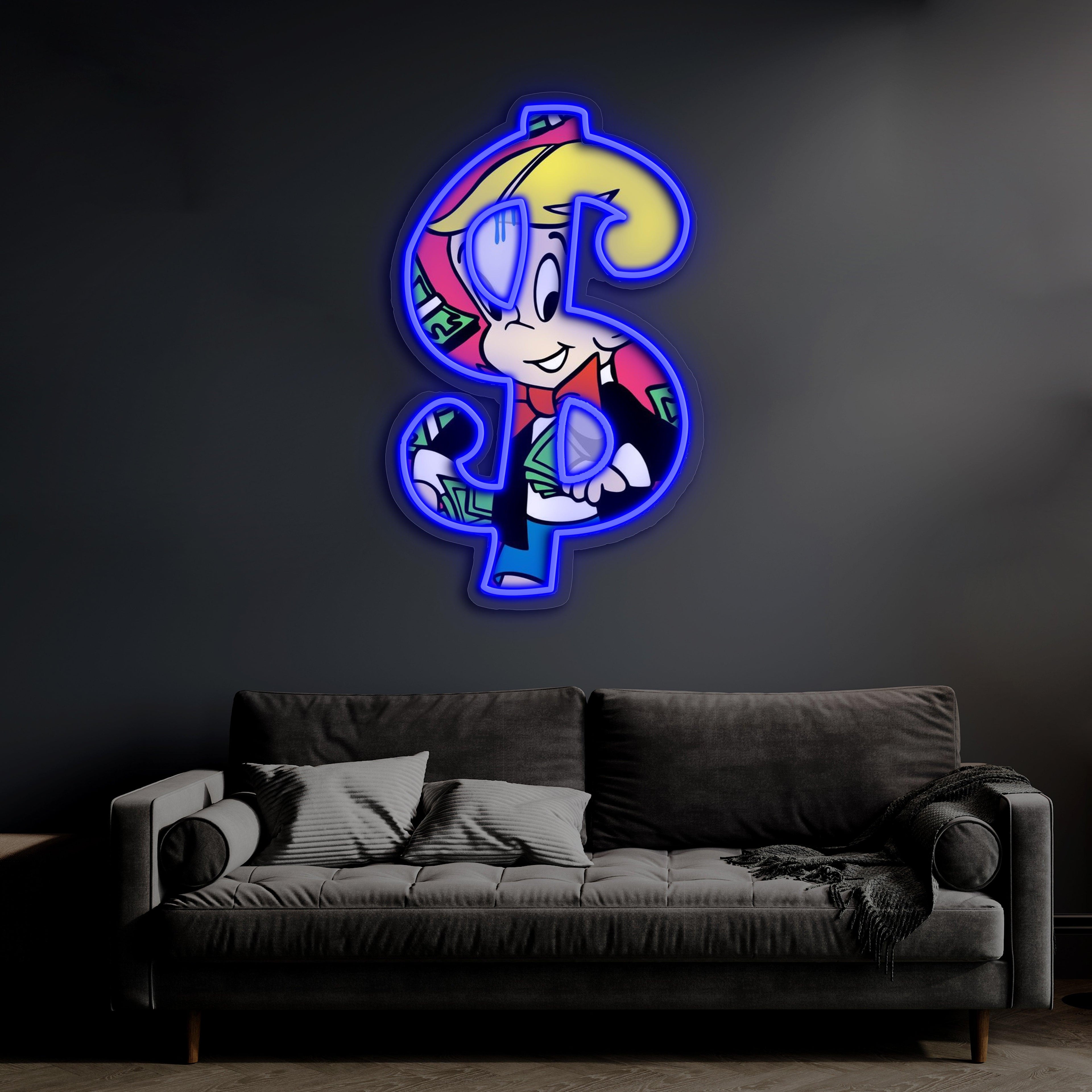 UV Printed Neon Richie Rich , Richie RichNeon Wall Art, Neon Light Sign, UV Print Neon Sign
