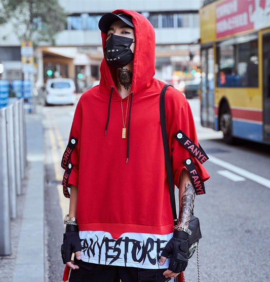 Red Solo Movement Short Sleeves Hoodie - Red / S