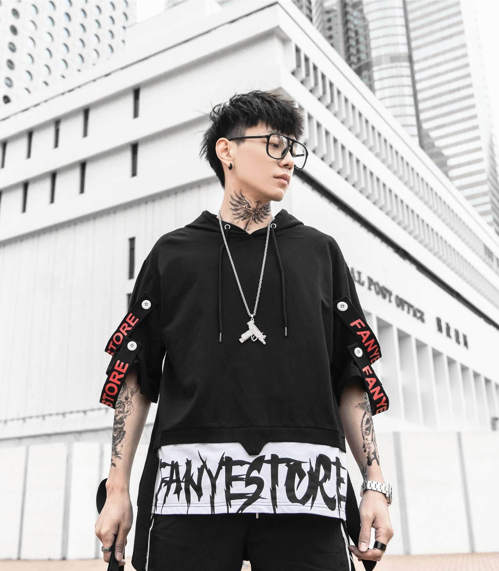 Black Solo Movement Short Sleeves Hoodie - Black / S