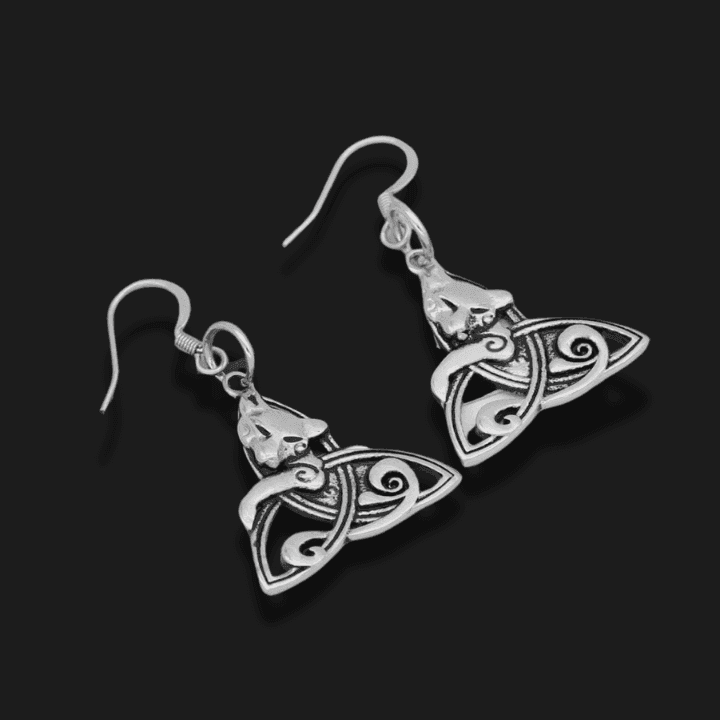 Celtic Cat on Triquetra Stainless Steel Earrings - 