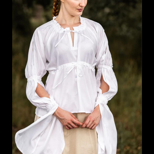 White Long Sleeve Lace-Up Viking Blouse | Adjustable Waist Lacing