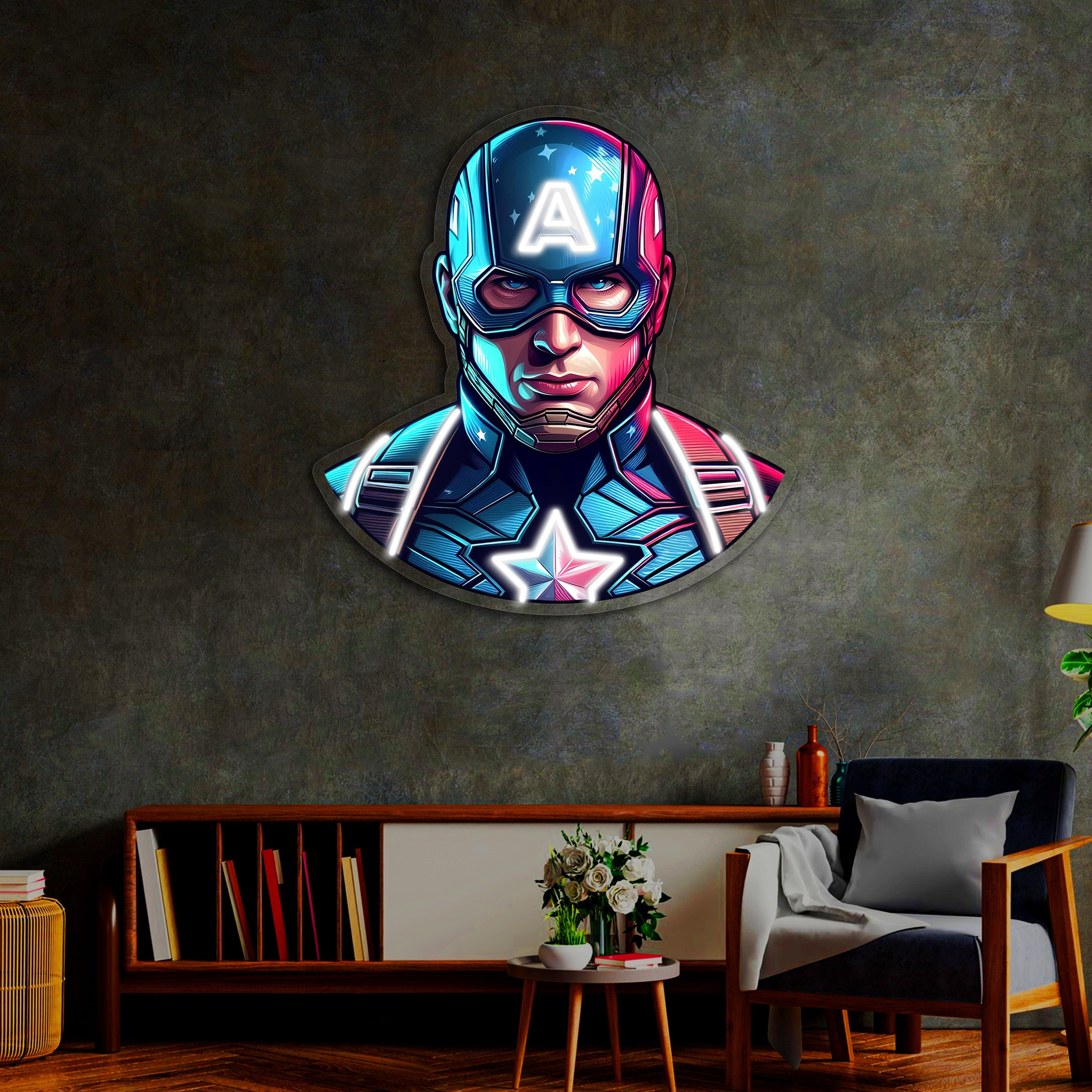 UV Printed Captain America Neon Sign,Neon Wall Art,Neon Light Sign