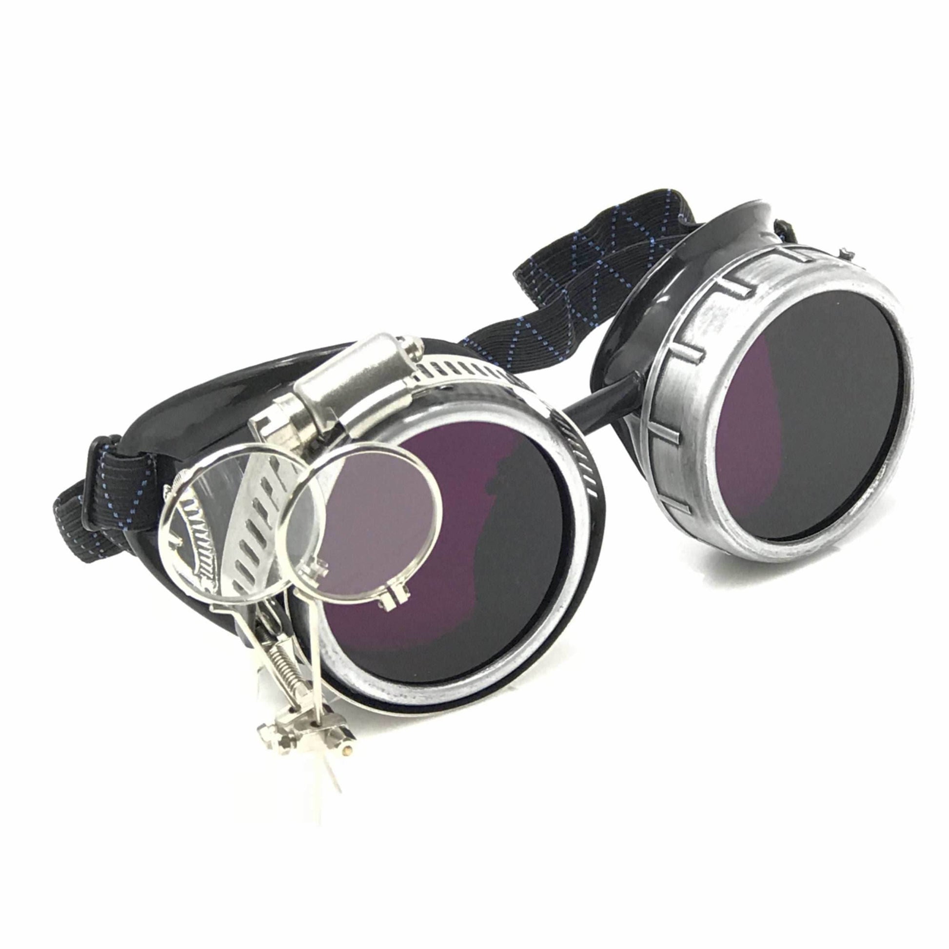 Diesel goth punk Biker Goggles with magnifying eye loupes purple lenses - 