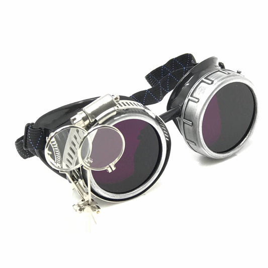 Diesel goth punk Biker Goggles with magnifying eye loupes purple lenses - 