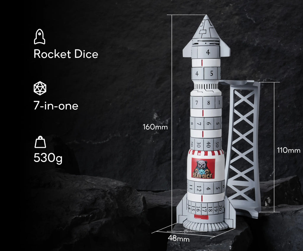 Kickstarter Dice - Metal Rocket Dice 7-in-1 Spinning Metal Dice Set