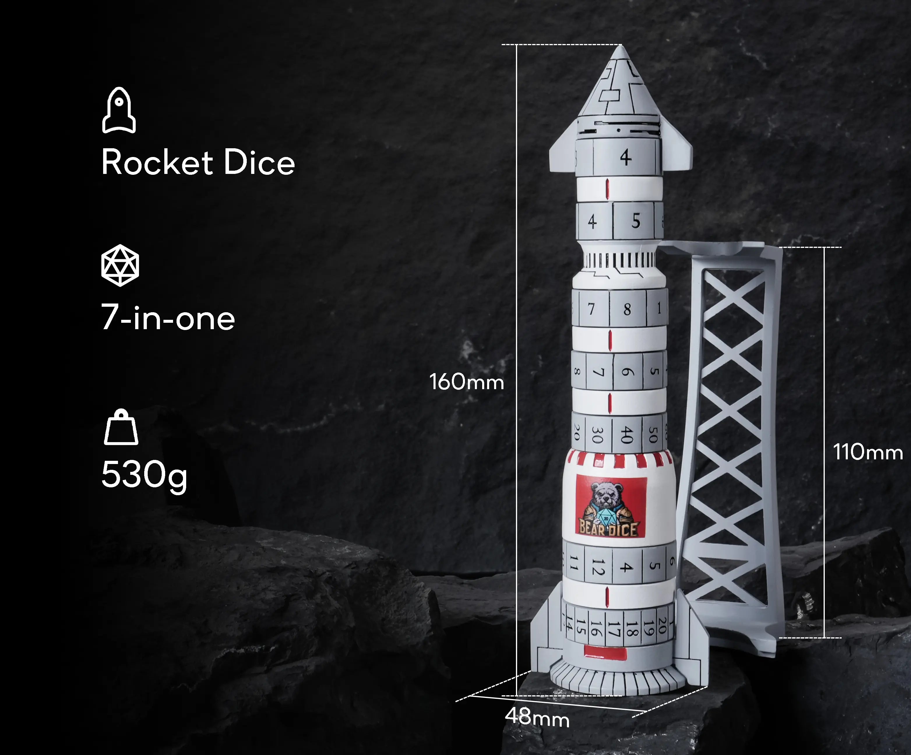 Kickstarter Dice - Metal Rocket Dice 7-in-1 Spinning Metal Dice Set